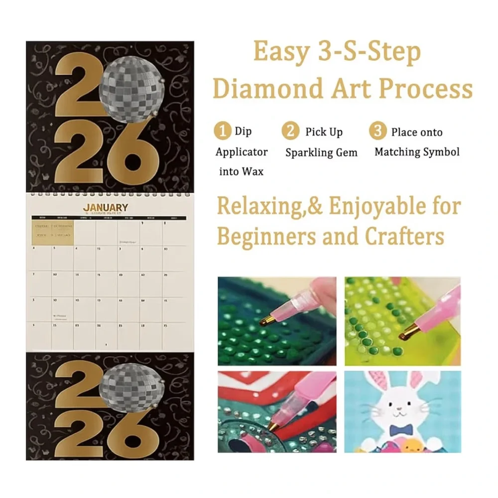 Diamond Art DIY 12-Month Flip Wall Calendar for Home or Office
